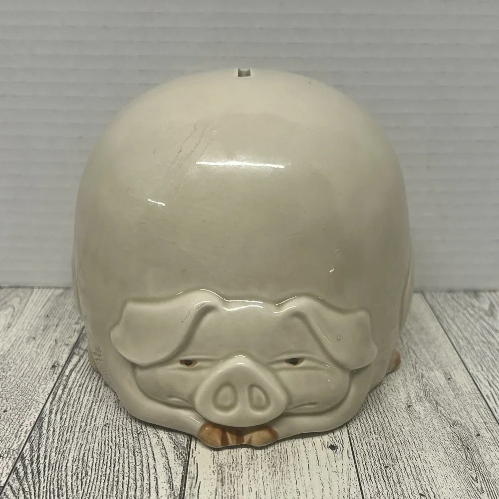 Vtg Fitz & Floyd Pig Coin Bank Porky Piggy w Stopper Ceramic 1977 Japan Kitsch
